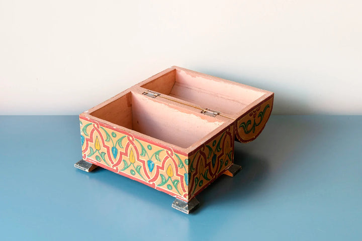 Antique Moroccan Storage Box, Hand Painted Wood