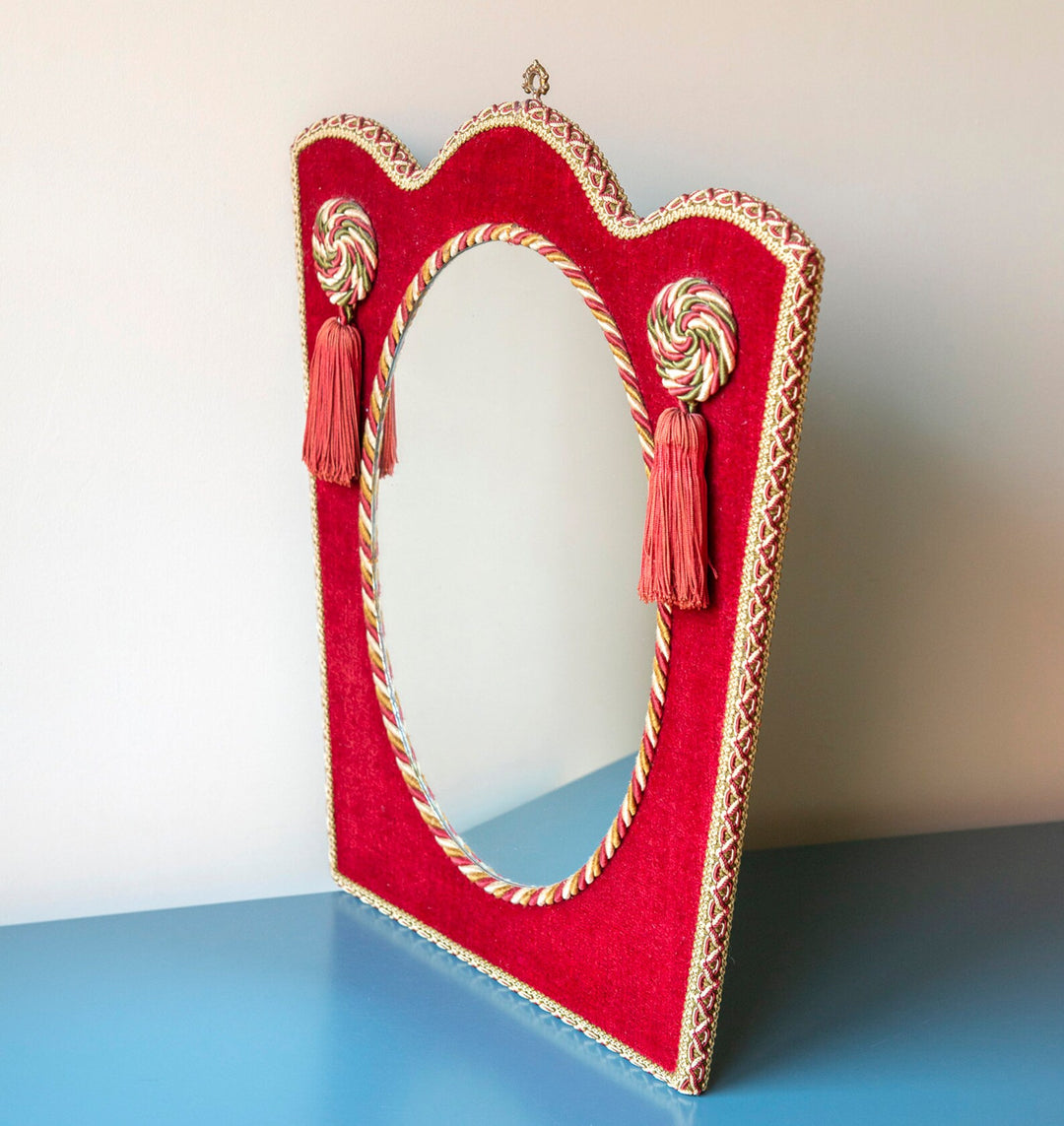 Italian Velvet Upholstered Mirror With Tassels, 1960s