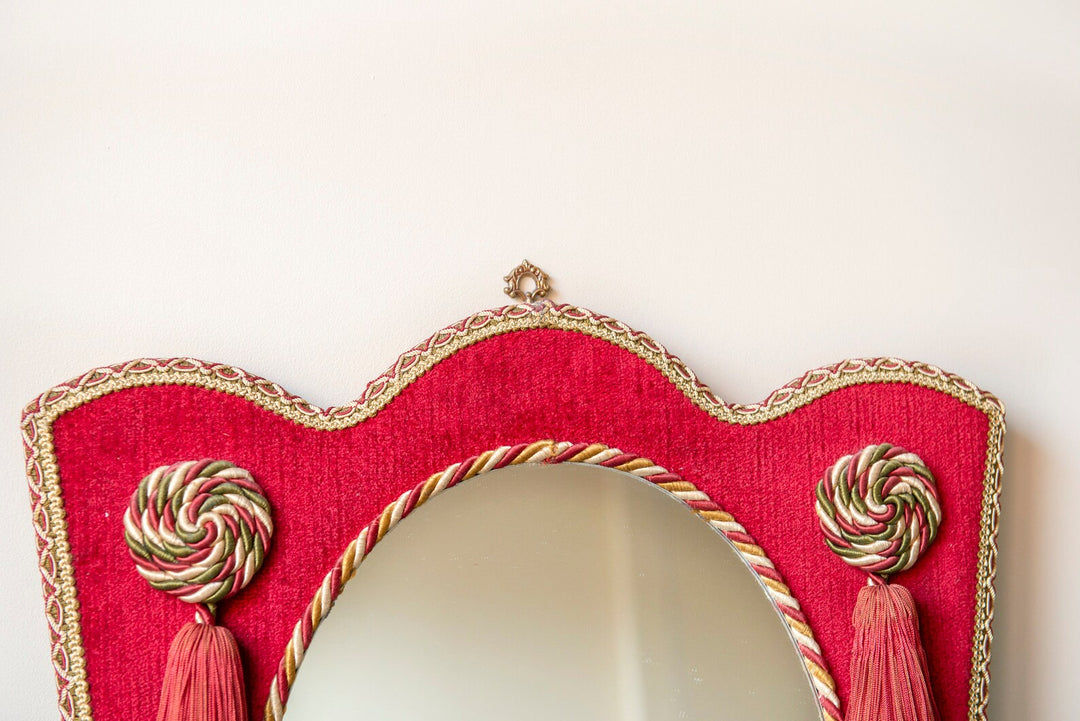 Italian Velvet Upholstered Mirror With Tassels, 1960s