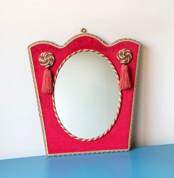 Italian Velvet Upholstered Mirror With Tassels, 1960s