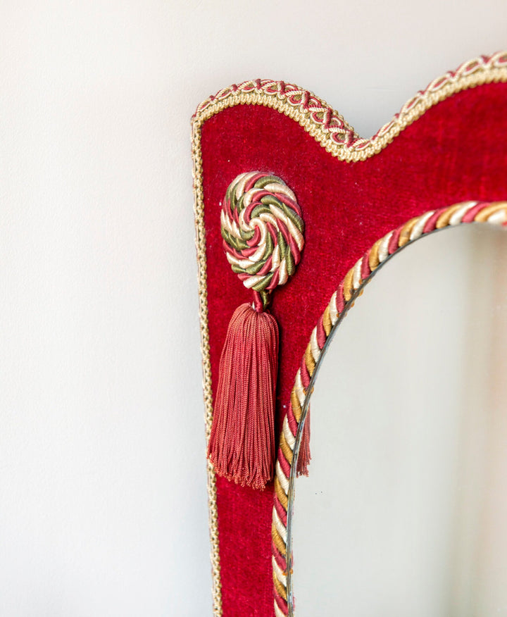 Italian Velvet Upholstered Mirror With Tassels, 1960s