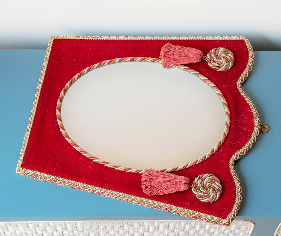 Italian Velvet Upholstered Mirror With Tassels, 1960s