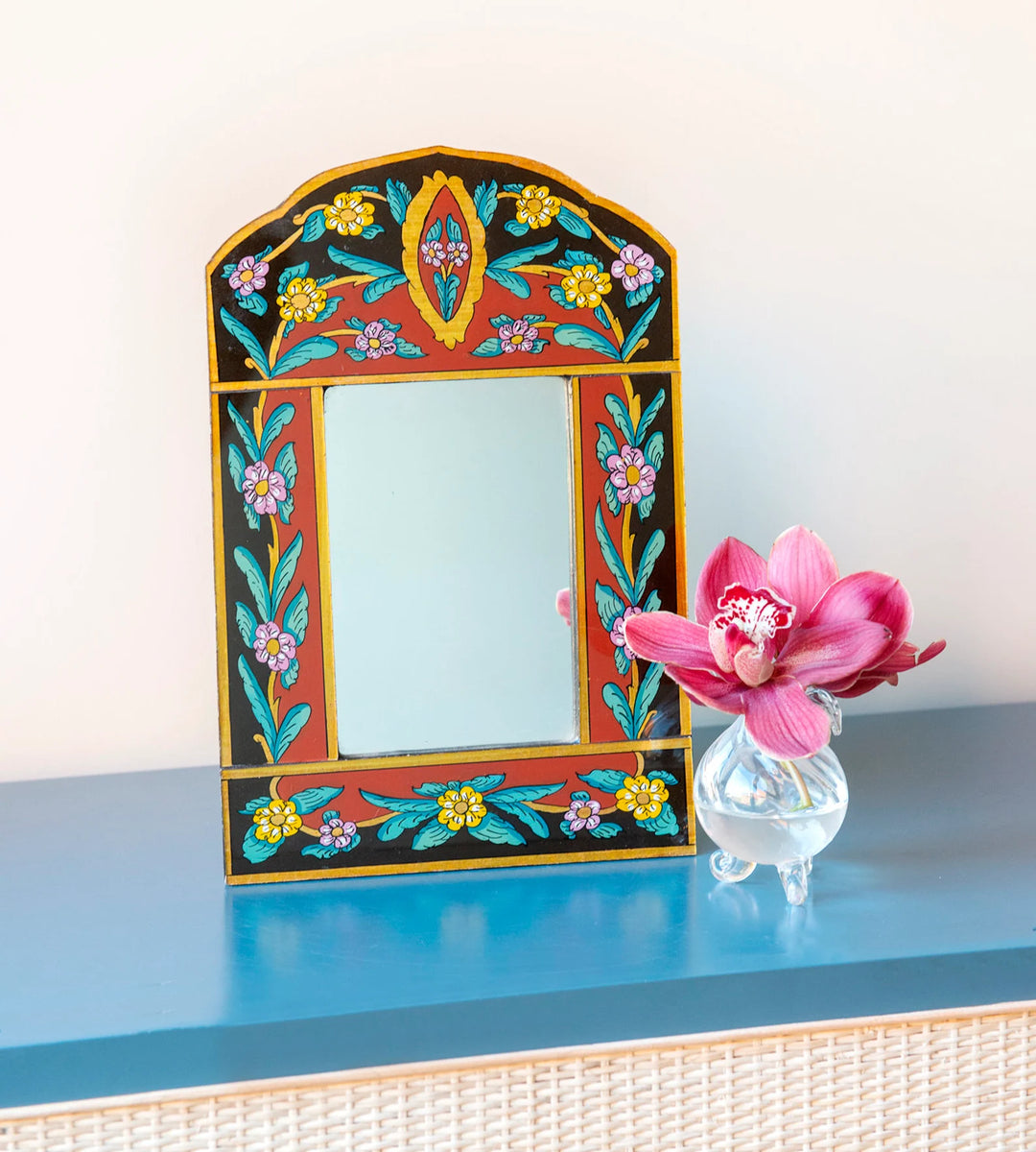 Handmade Peruvian Mirror With Reverse Painted Glass