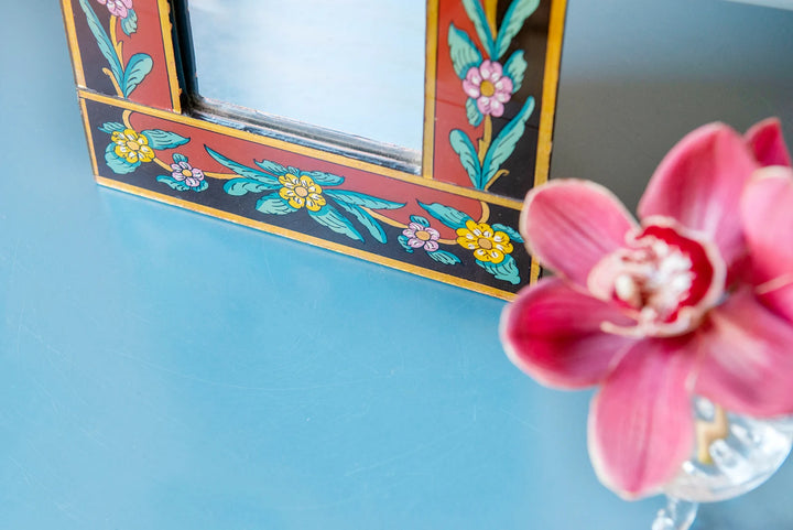 Handmade Peruvian Mirror With Reverse Painted Glass