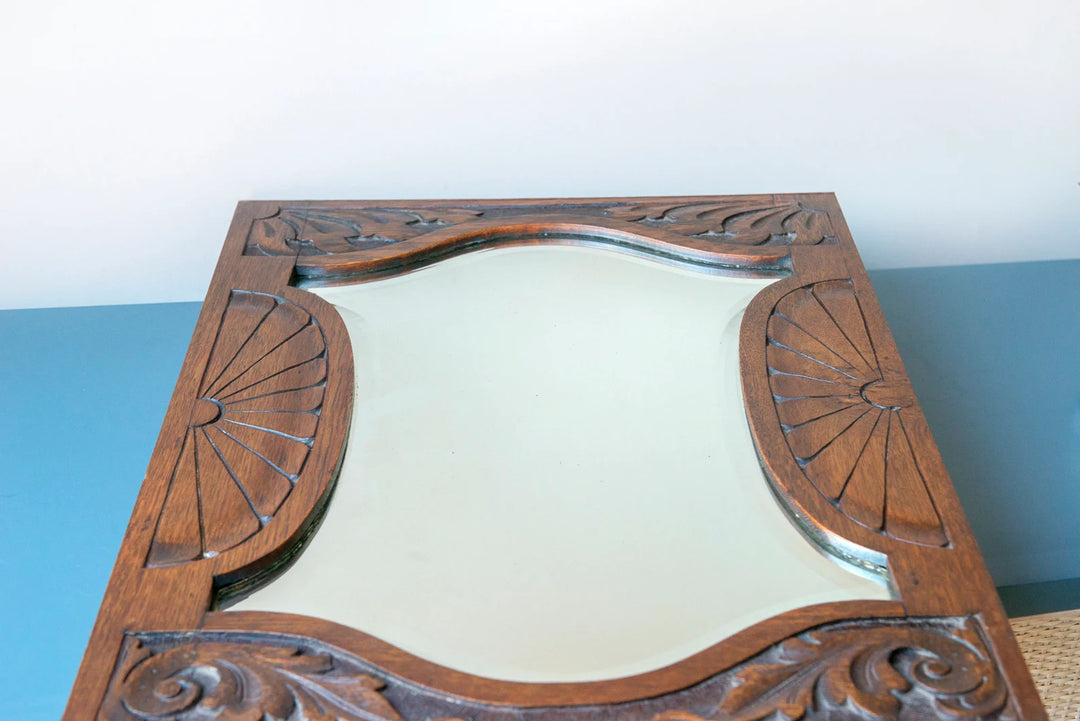 Hand Carved Antique Mirror With Beveled Glass, Art Deco