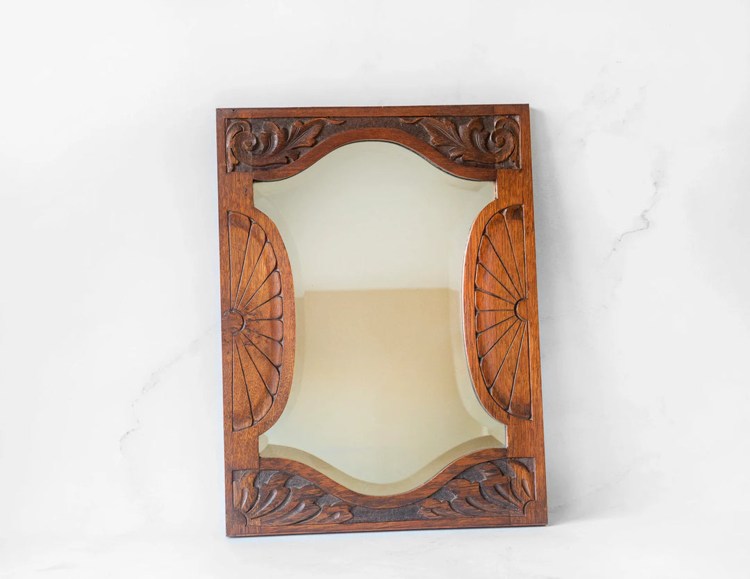 Hand Carved Antique Mirror With Beveled Glass, Art Deco