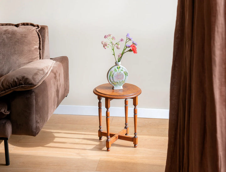 Antique Round Side Table With Carved Legs, 1920s