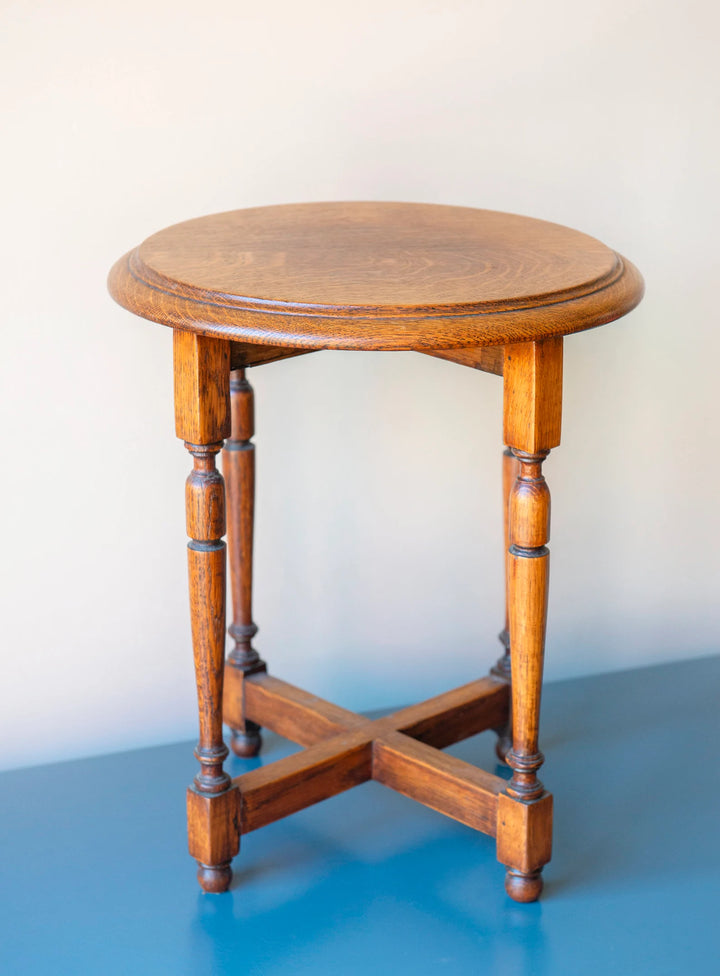 Antique Round Side Table With Carved Legs, 1920s