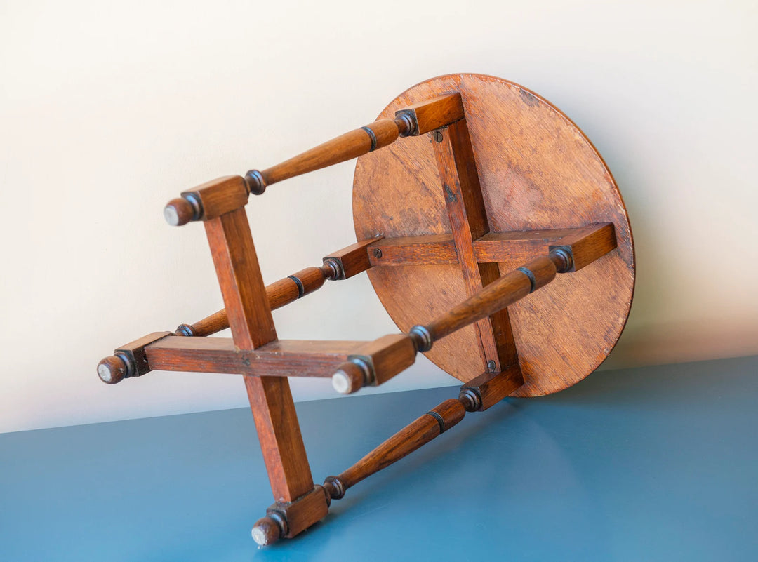 Antique Round Side Table With Carved Legs, 1920s