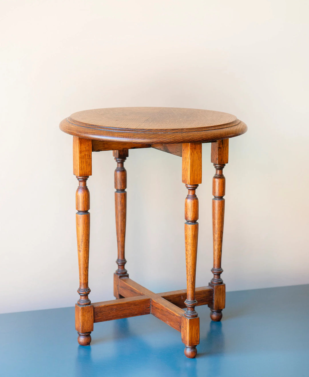 Antique Round Side Table With Carved Legs, 1920s