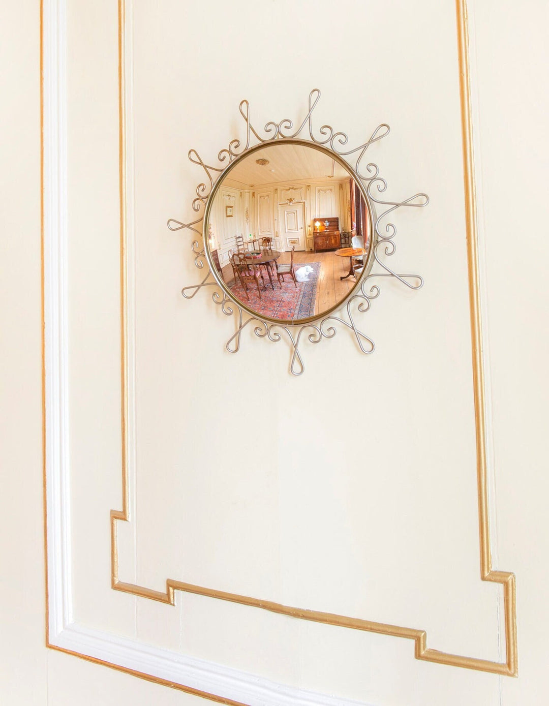 Round Convex Golden Wall Mirror, 1960s Design