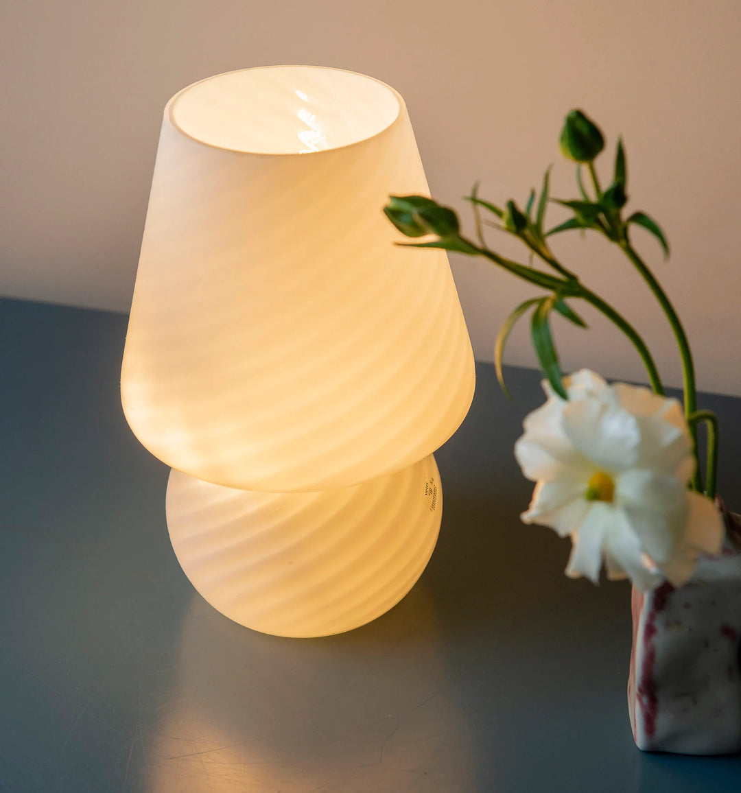 Vintage Italian Murano Mushroom Lamp, Swirl Glass