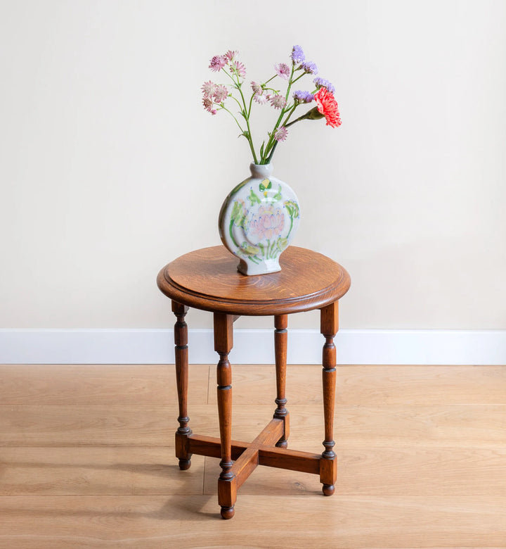 Antique Round Side Table With Carved Legs, 1920s