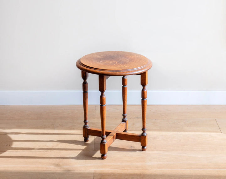 Antique Round Side Table With Carved Legs, 1920s