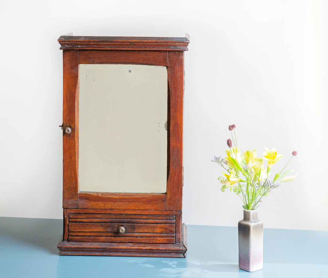 Antique Medicine Chest With Beveled Glass Mirror, 1900s