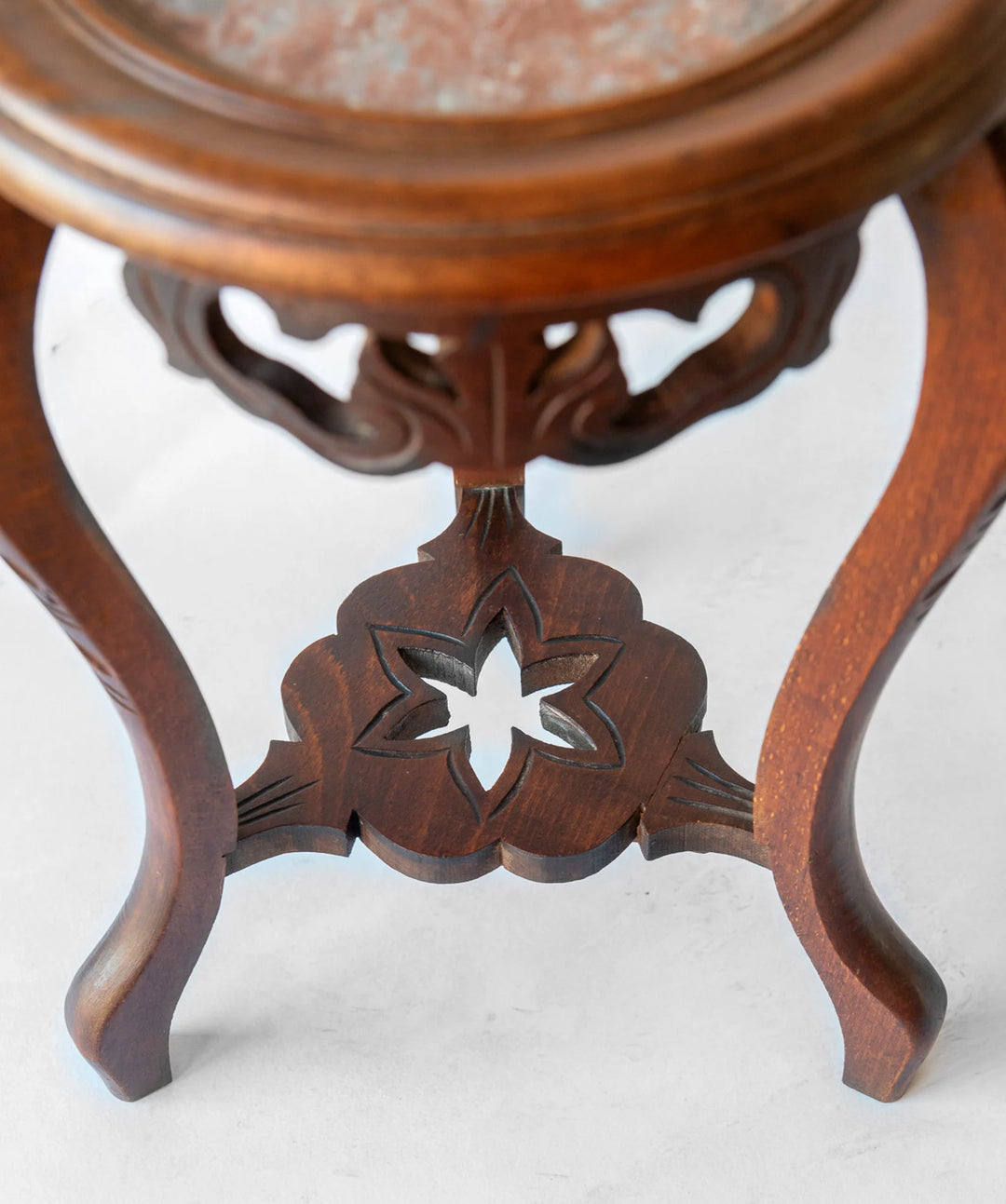 Antique French Wooden Side Table With Marble Top