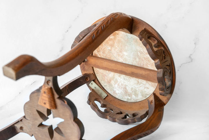 Antique French Wooden Side Table With Marble Top